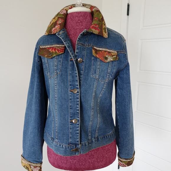 The Denim Taylor brocade n bling jean jacket n silk belted jeans n trim 14 - Picture 3 of 16